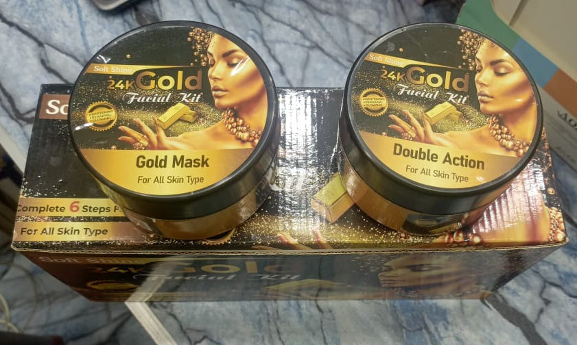 Soft Shine 24K Gold Facial Kit Whitening Facial Kit 6 steps Whitening And Glowing Facial Kit 300ml