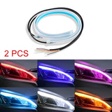 2 Pcs White Color Audi-Style Flexible 60 cm Headlight DRL Light Strips with Running Indicators