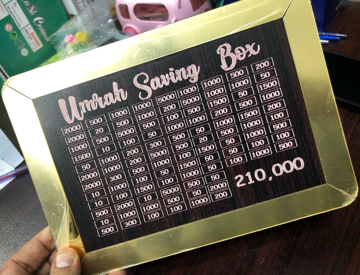 Umrah Saving Box - Box For Umrah Saving | Umrah Saving Box - Best Quality Umrah Saving Box - Umrah Saving Box Dark Brown, Wooden Money Box for Umrah - 210,000