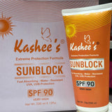 01 Pc Kashee’s Sunblock SPF 90 – Extreme Protection Formula | Fast Absorbing Water Resistant UVA, UVB Protection 200ml