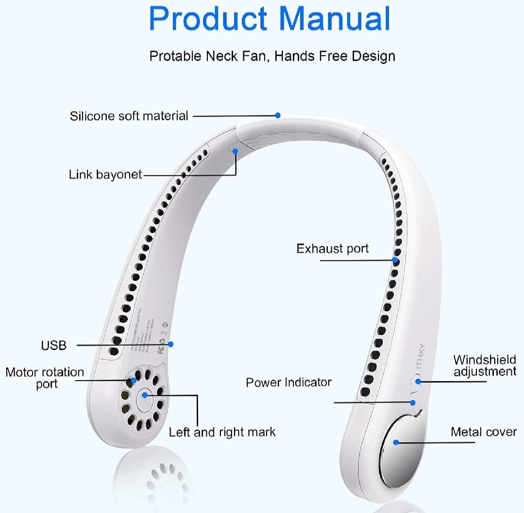 Neck Fan Portable Bladeless neck fans Portable Hanging Neck Fan Micro Cooling Strong Fan 360° Bladeless Hanging Neck Fan Rechargeable USB Mini Neck Fan for Kitchen Outdoor Travel for Summer Sports ( Random Color )