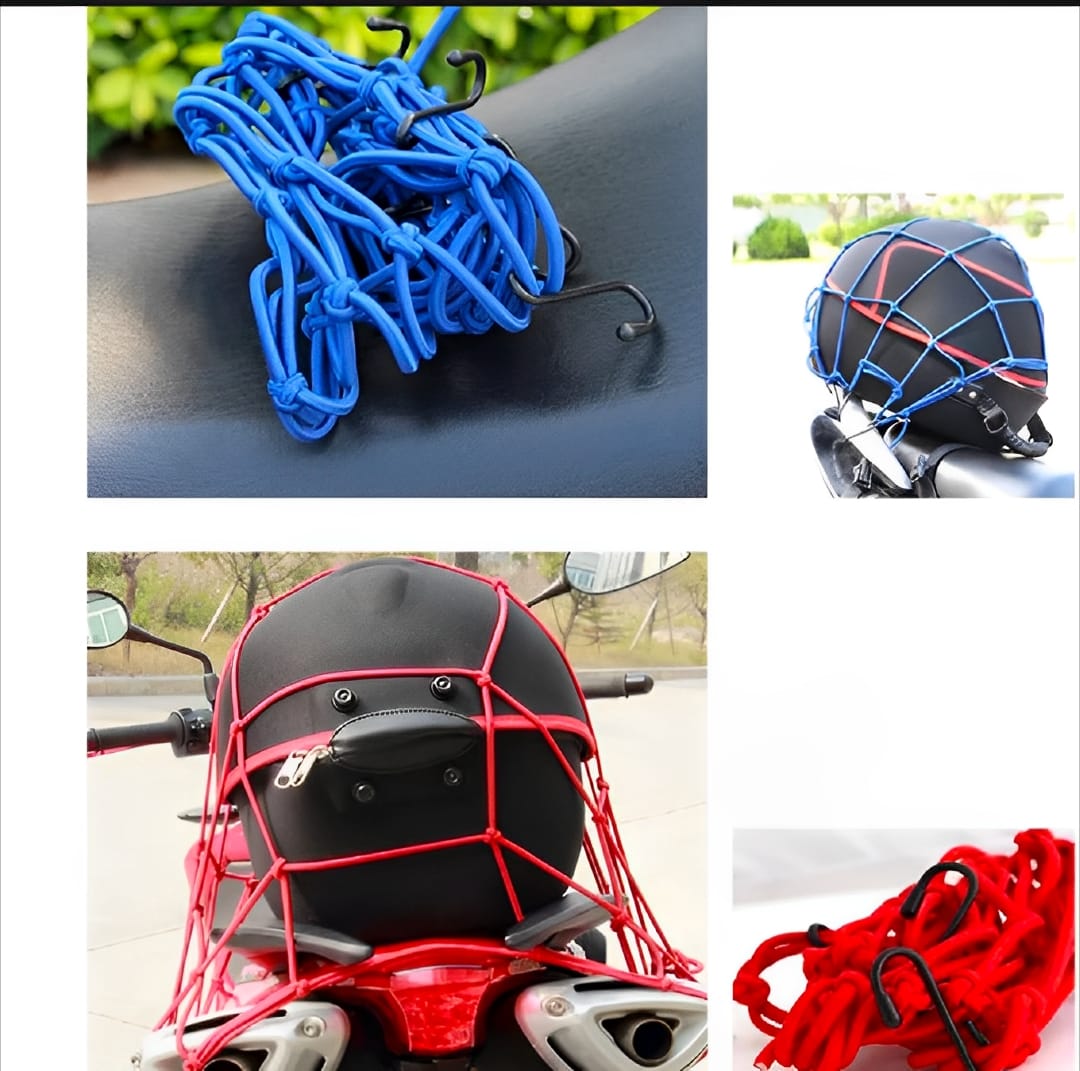 Motorcycle Flexible Cargo Net – Helmet Holder &amp; Luggage Mesh with Hooks (random color)