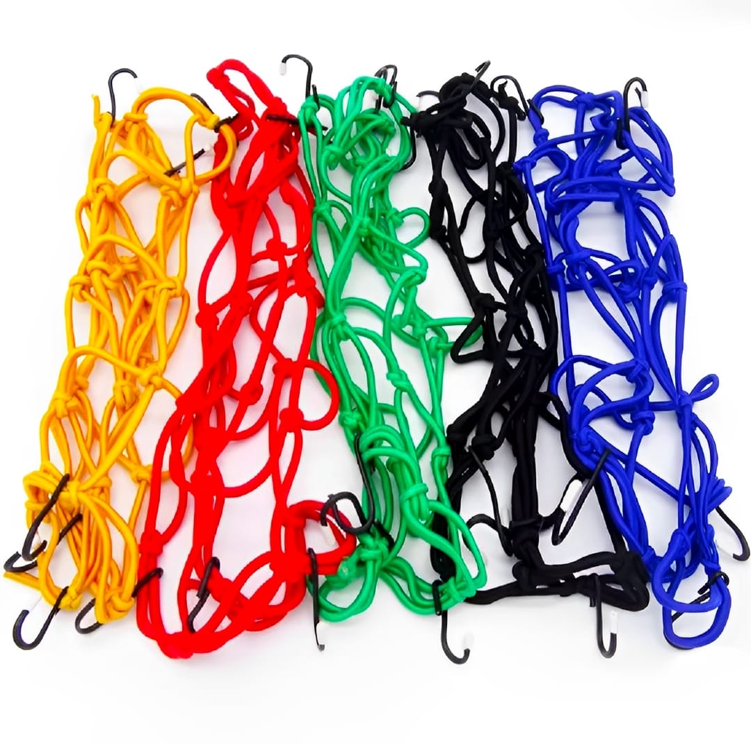 Motorcycle Flexible Cargo Net – Helmet Holder &amp; Luggage Mesh with Hooks (random color)