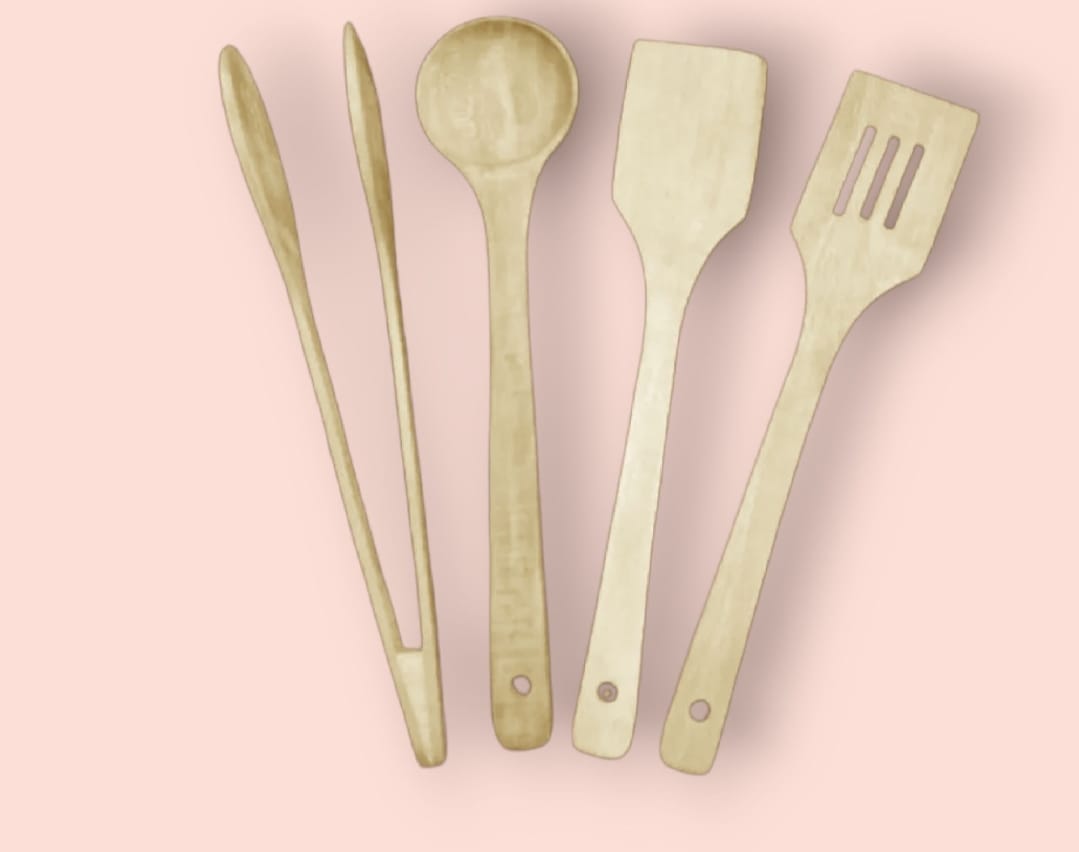 Pack of 4 – Wooden Spoon Set | Nonstick Teak Wood Kitchen Utensils for Cooking &amp; Serving