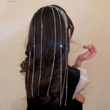 Full Rhinestone Long Tassel Headband For Women Multilayer Flashing Crystal Hairband Party Hair Accessories