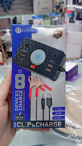 Dany C-1 Clipper Charger | 6 USB Ports | LED Light | DC Solar Mobile Charger | USB Battery Clamp | Power Cable | Short Circuit &amp; Overload Protection - DC Mobile Charger - Original
