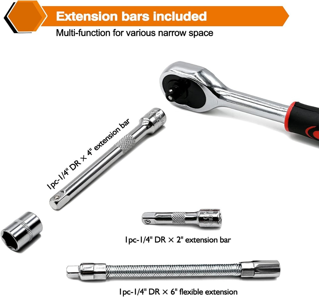 46-Piece Professional Socket Wrench Tool Set with Ratchet Handle, Sockets, Screwdriver Bits for Car, Motorcycle, Bicycle, Home Repair, Mechanical Work, Garage and DIY Maintenance Tasks, Portable Heavy-Duty Tool Kit