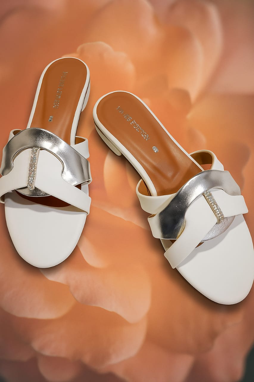 White &amp; Silver Premium Slippers – Elegant Design, Comfy Feel &amp; Stylish Look | Shine with every step — comfort, elegance and class in one perfect pair | Slipper | Slipper For Women (With Box) - 7