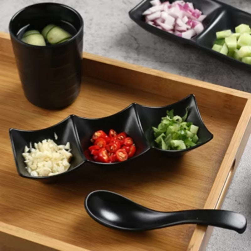 3-Compartment Dipping Sauce Dish – BPA-Free Plastic Condiment Server for Hot Pot, Sushi, Appetizers – Microwave &amp; Dishwasher Safe (random color)