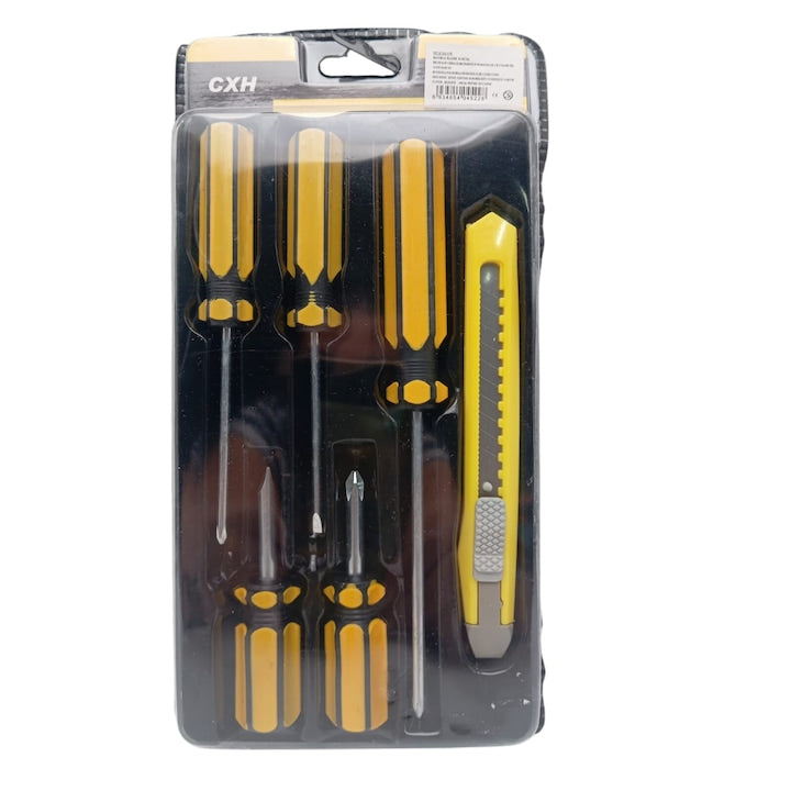 Set of 5 Screwdrivers &amp; 1 Cutter – High Quality Hand Tool Kit with 2 Straight, 3 Cross Screwdrivers &amp; Sharp Cutter for Household and DIY Use