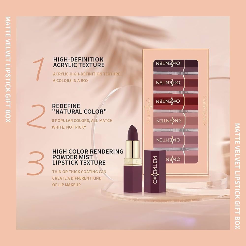 6 Pcs High Pigmented Lipstick Set – Cream Formula, Matte Texture, Shades of Red &amp; Pink, Long Lasting