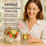 1400ml Hard Glass Water Jug with Lid – Heat-Resistant Pitcher for Water, Juice, Iced Tea, Milk &amp; Beverages