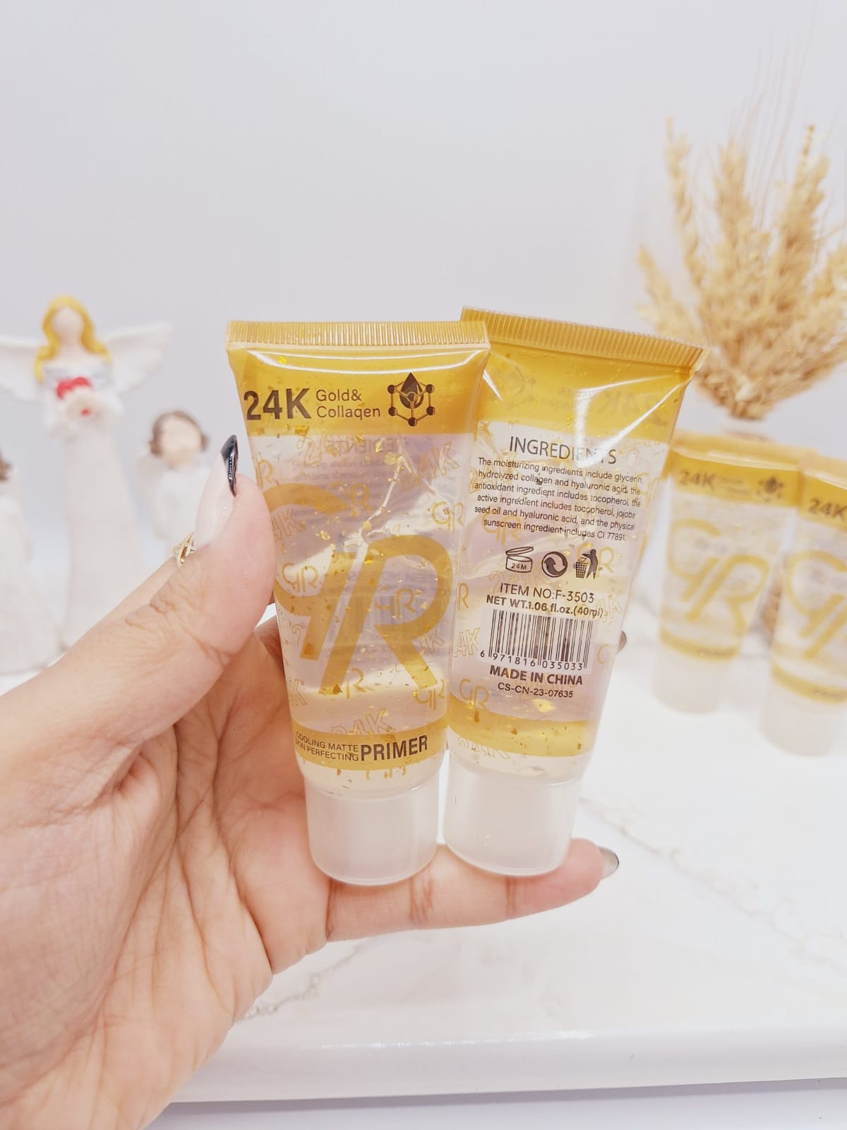 GR 24K Gold &amp; Collagen Primer – Radiance Boosting Liquid Makeup Base, Smooth Finish, Long-Lasting Hydration, 40ml