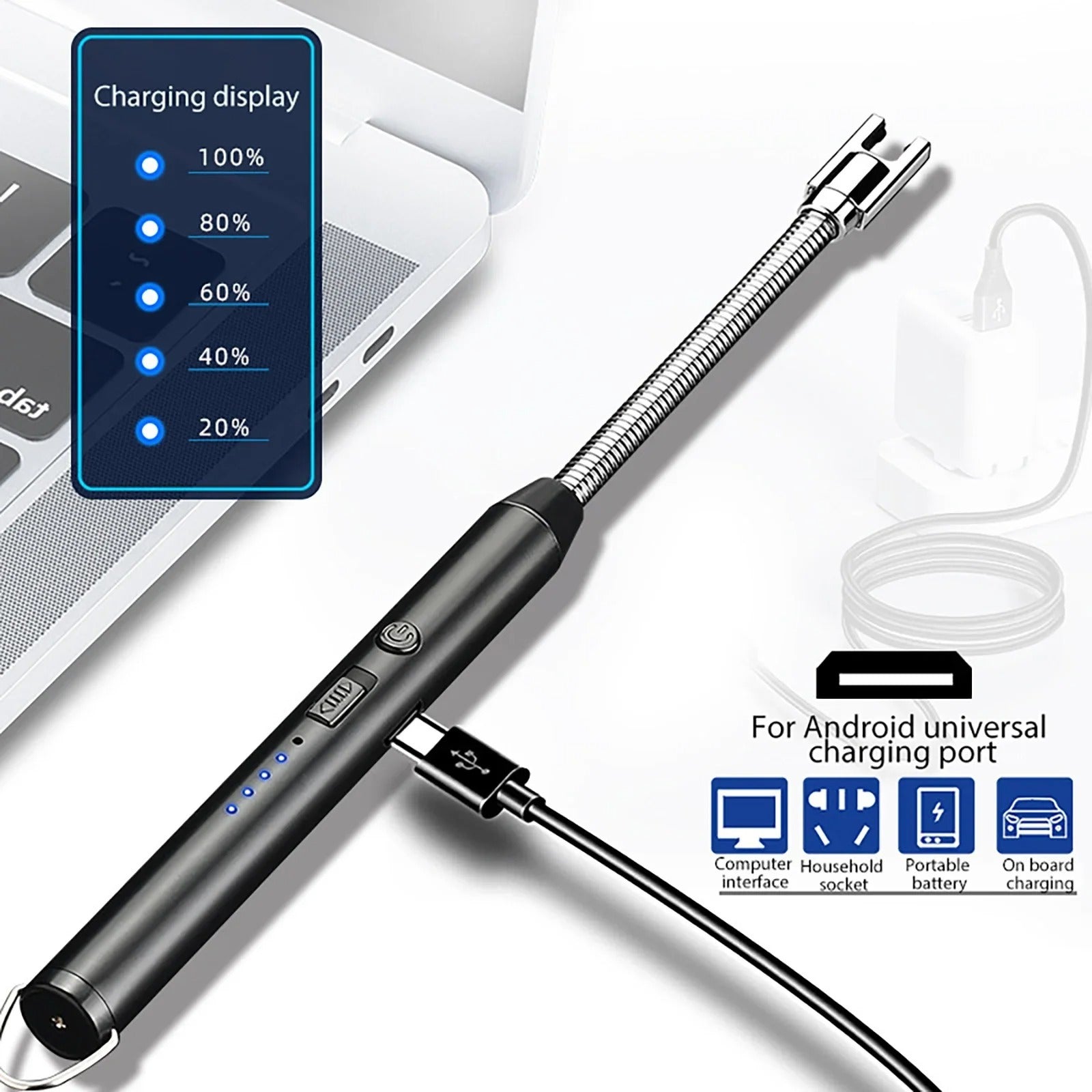 360° Outdoor Kitchen Lighter – USB Rechargeable Portable Electronic Arc Lighter with Flexible Neck, Safety Lock, Windproof &amp; Eco-Friendly Design for Candles &amp; Gas Stoves