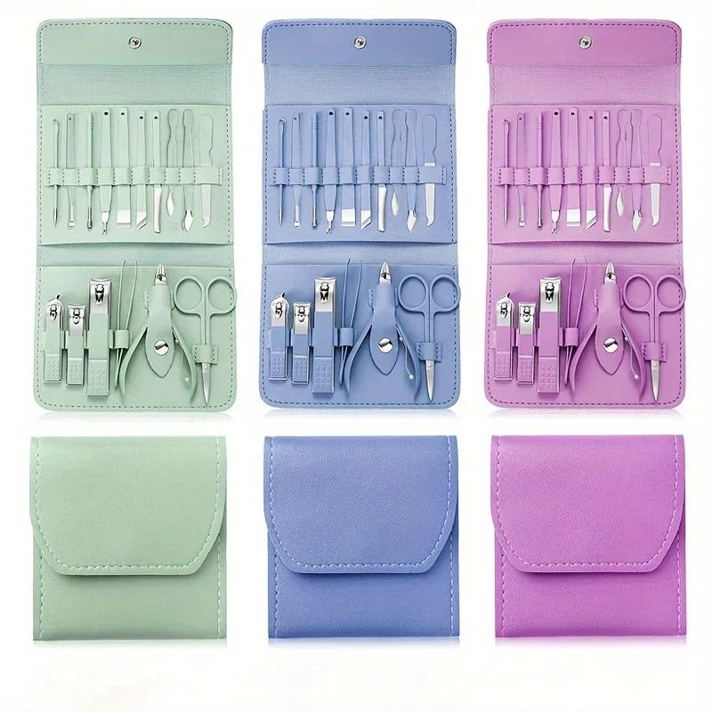 16pcs Professional Manicure &amp; Pedicure Set – Nail Clippers, Cuticle Nippers &amp; Grooming Tools with Travel Case (Random color)