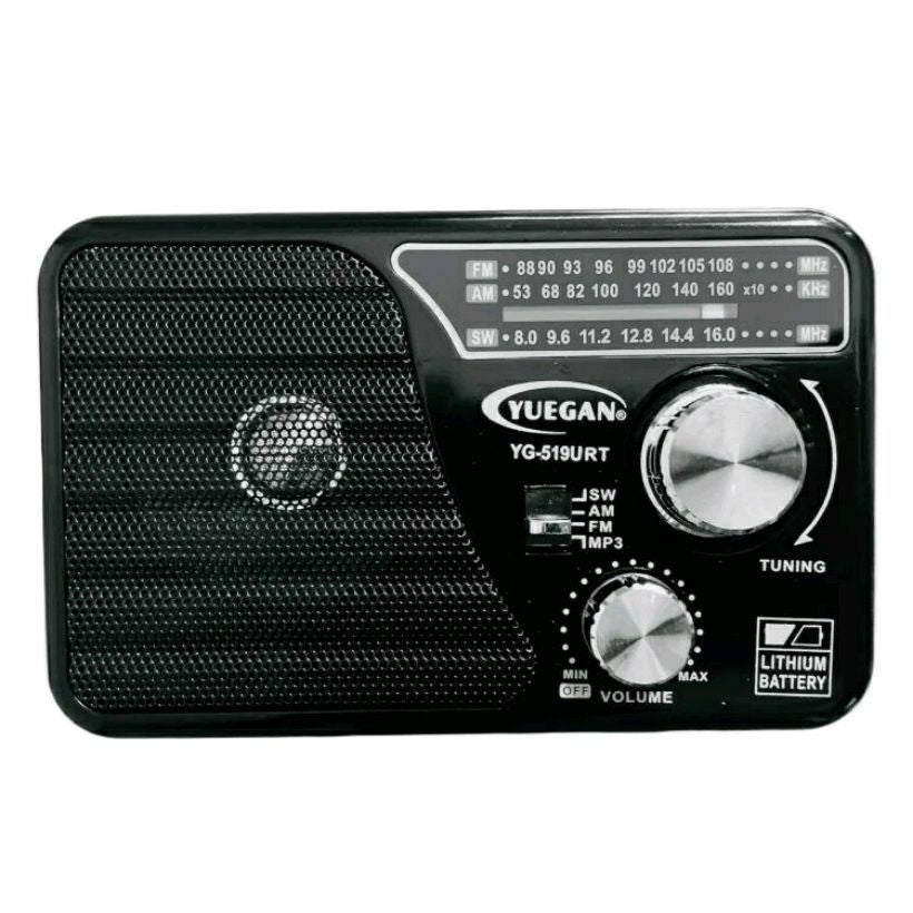 YUEGAN YG-518URT 3-Band Portable Radio with USB/TF MP3 Player, Aux Input, Flashlight &amp; Rechargeable Battery – AM/FM/SW