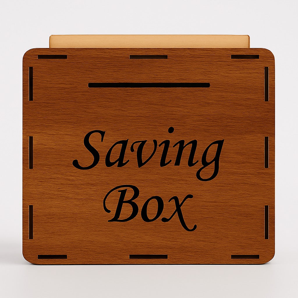 Wooden Saving Box with 3 Stickers (Qurbani, Umrah &amp; Money Saving) – Target Chart Money Bank