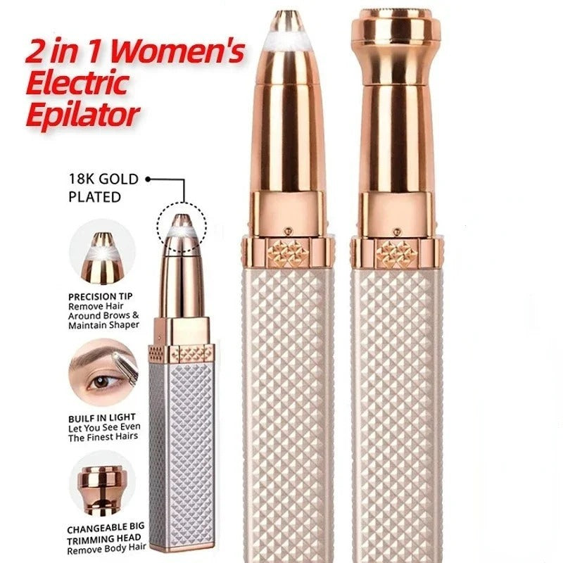 2-in-1 Women's Electric Epilator &amp; Painless Shaver – USB Rechargeable Hair Remover for Face, Body, Bikini &amp; Eyebrows