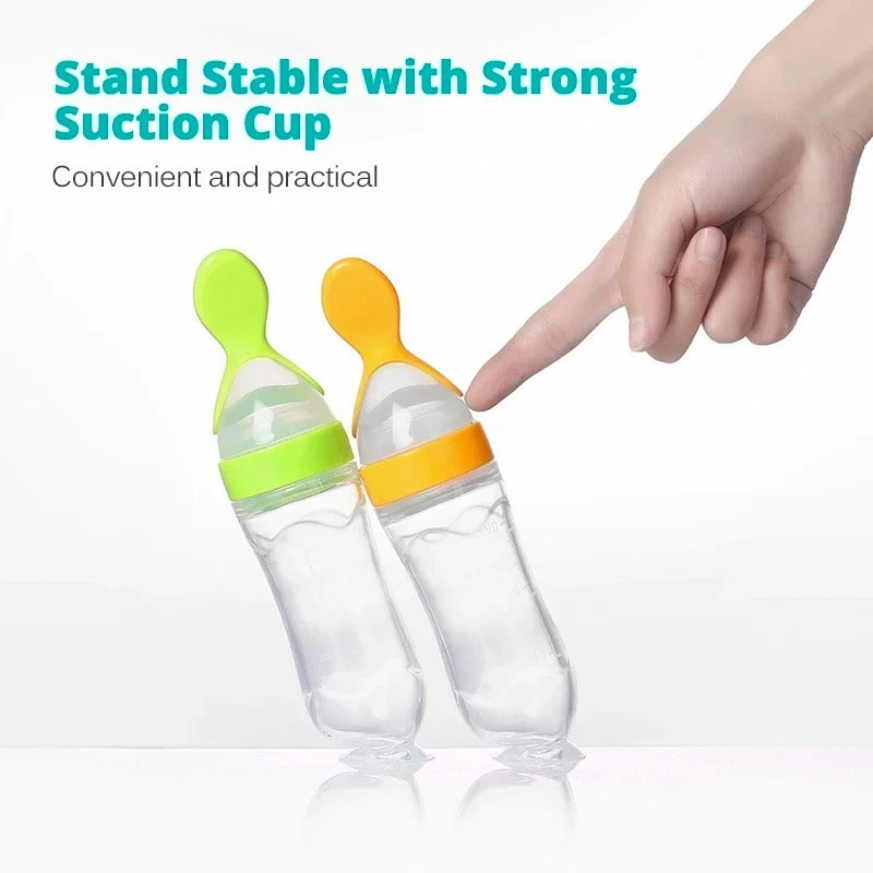 Silicone Baby Spoon Squeezing Feeding Bottle Feeder – Soft, Safe &amp; Easy Baby Food Dispenser (Random color)