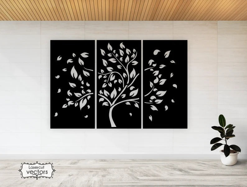 Set of 3 Panels Tree of Knowledge and Wisdom Interior Design Wall sticker