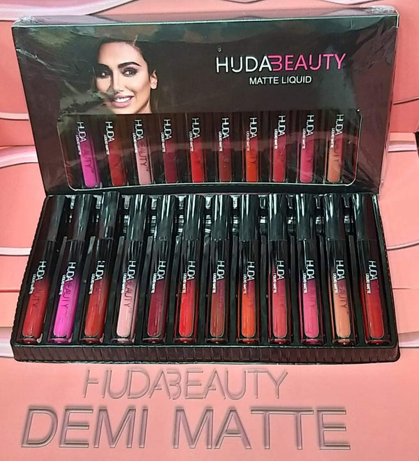 huda 3beality  Beauty New Nude Set of 12 Lip Gloss - Liquid Matte Lip Gloss  hbmlmiz2c-h