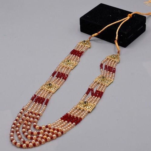 Traditional Pearl sampen red Mala Wedding Jewelry Set