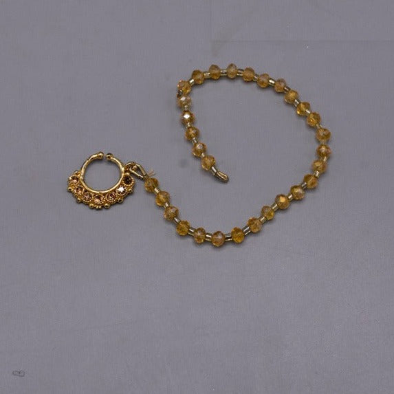 Beautyfull golden nose nath crustal one line osm style nath for non pierced nose