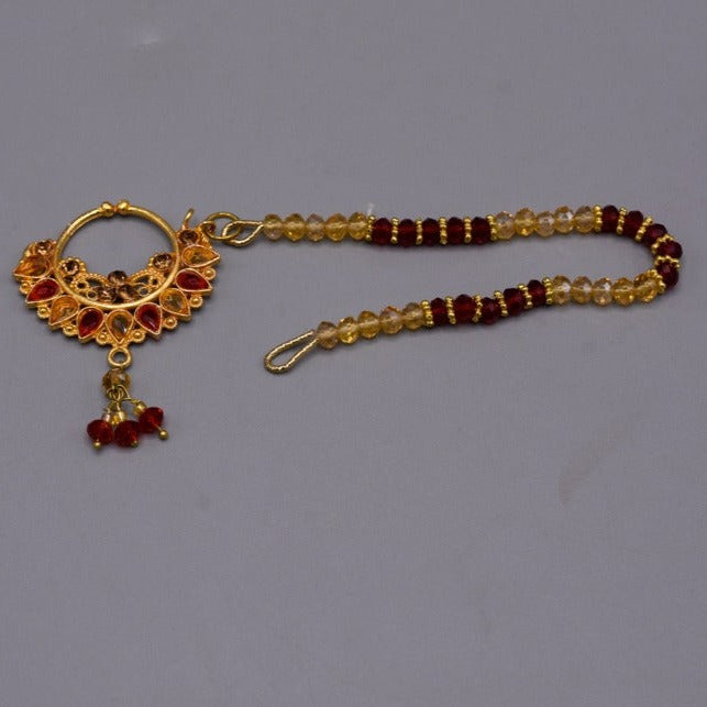 Stylish bridal non pericing red nath with cristal chain