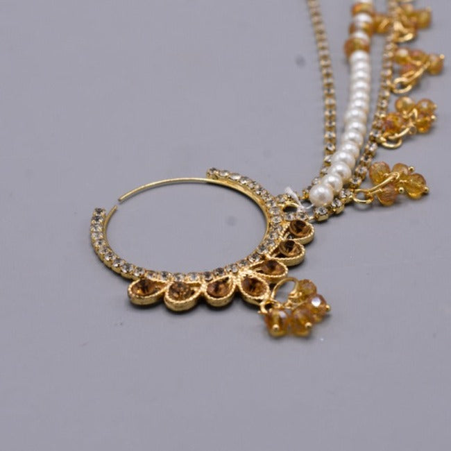 New Style Bridal Golden Nose Nath With White and golden crystal