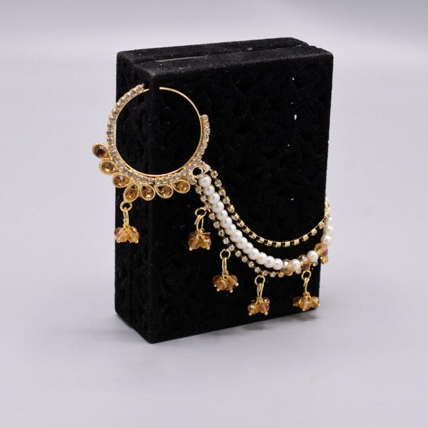 New Style Bridal Golden Nose Nath With White and golden crystal