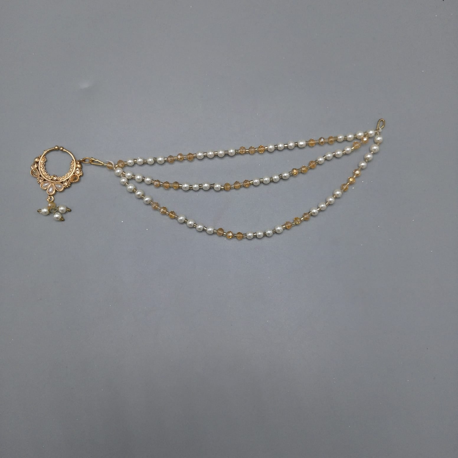 Nath Three Lines Golden Curstal White Pearl Tranding Style