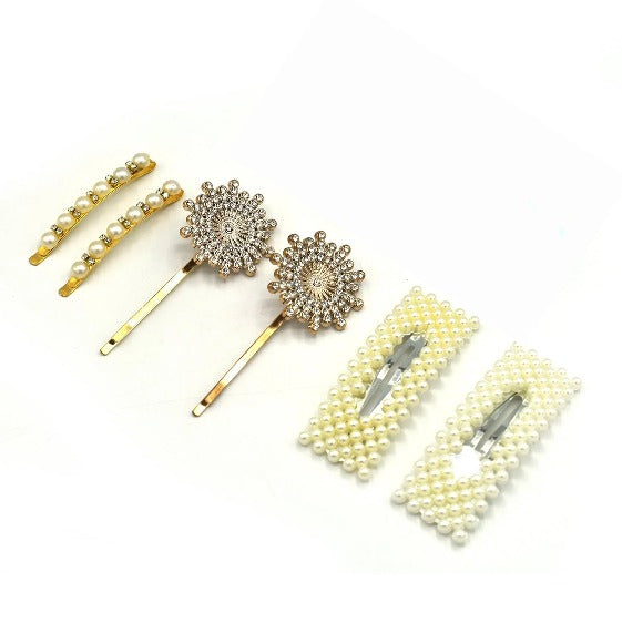 New 4pcs Fashion Women Girls Pearl Hair Shell Hairpin Crystal Rhinestones Hairpins Barrette Hair Accessories