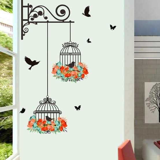 Cartoon Wall Stickers Bird Cage Flower Flying Living Room Nursery Room Vinyl Wall Decal Wall Stickers Childrens Room Home Decoration