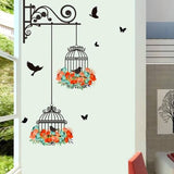 Cartoon Wall Stickers Bird Cage Flower Flying Living Room Nursery Room Vinyl Wall Decal Wall Stickers Childrens Room Home Decoration