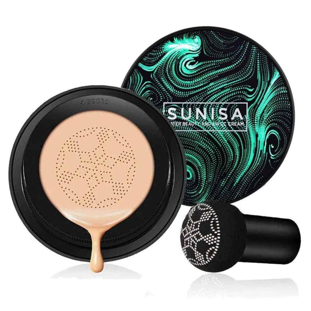 SUNISA Mushroom Head Foundation Air Cushion CC Cream Moisturizing Cream Makeup Long Lasting Matte Concealer With Makeup Sponge-02# Natural Color  pfcskz2d-f