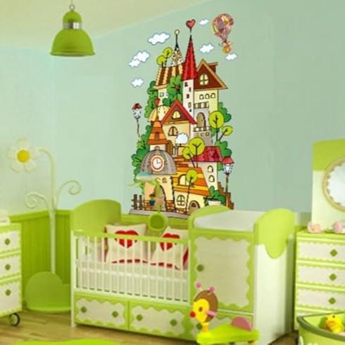 Children's room layout Wall Sticker Cartoon Children'S Paradise Dream Castle Wall Stickers Home Decoration Kids Bedroom Kindergarten Removable Self-Adhes Ay1910  Size: 60x90