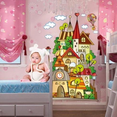 Children's room layout Wall Sticker Cartoon Children'S Paradise Dream Castle Wall Stickers Home Decoration Kids Bedroom Kindergarten Removable Self-Adhes Ay1910  Size: 60x90