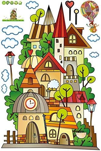 Children's room layout Wall Sticker Cartoon Children'S Paradise Dream Castle Wall Stickers Home Decoration Kids Bedroom Kindergarten Removable Self-Adhes Ay1910  Size: 60x90