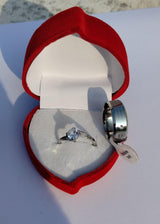 Elegant Stainless Steel Eternal Promise Couple Ring Set Featuring a Sparkling Solitaire Engagement Ring and a Sophisticated Modern Band for Lovers ( free size )