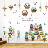 Bonsai wall stickers with hanging green succulent plants, removable potted flower butterfly wallpaper decals, natural art murals for bedroom, sofa, background, window, door, decorations by Vhermosa  size 30x45cm ht94020