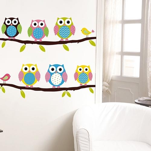 LM1403 Cartoon Children's Home Room Bedroom Decorative Cute Owl Animal Wall Sticker