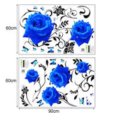 Mural Rose Vine Blue Large Lotus Wall Sticker Flower Room Decoration Aesthetic For Teens Living Room Tv Wall Bedroom Home Office Wallstickers   Gs8823a Size: 60x90cm