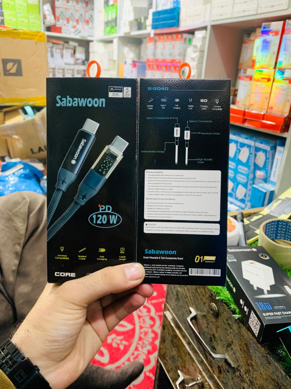 Sabawoon S116 Type?C to Type?C Cable | 120W | Digital Display | 100% Original