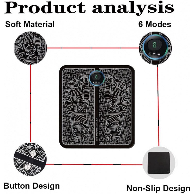 Smart EMS Bioelectric Foot Massager Mat - Portable Pulse Muscle Stimulator for Pain Relief, Circulation Boost & Acupoint Massage Therapy
