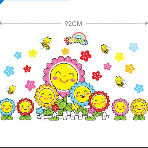 Radiant Sunflower Smiles Decal - Brighten Kids' Spaces with Joyful, Smiling Flowers PVC Wall Art for Home Decor size 50x70 xy8015