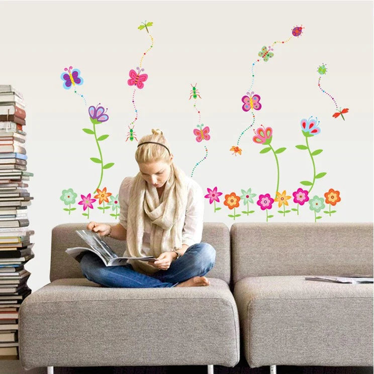 Wallsticker Butterfly Flower Stripes Wall Sticker Wallpaper Wall Decoration