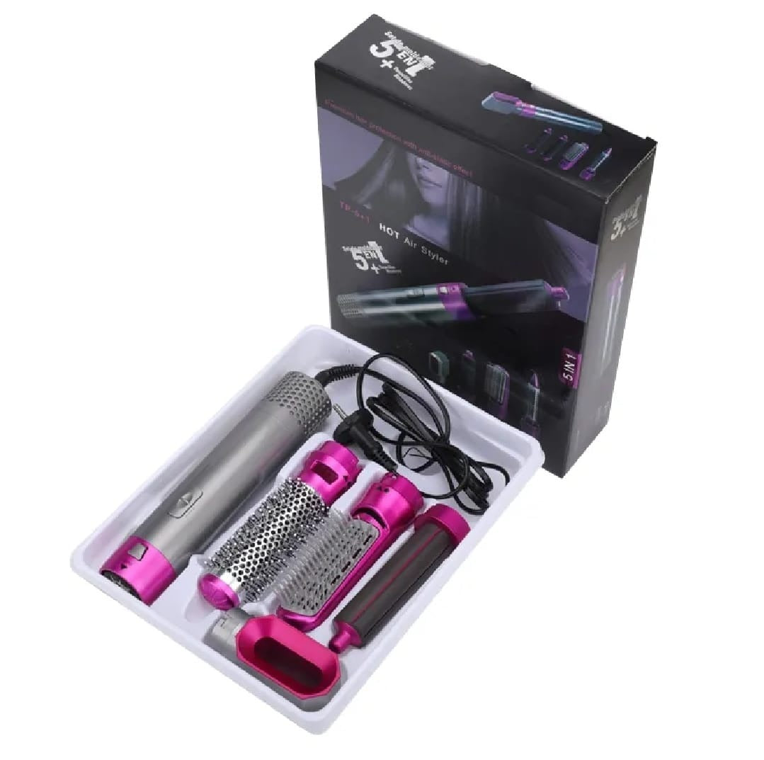 5 In 1 Hair Styler Brush | Hair Dryer, Straightener, Curler & Volumizer | Negative Ionic Air Wrap With Detachable Brush Heads