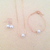 Floating Single Pearl Jewelry Set - Pearl Jewelry Set Necklace Bracelet Earrings