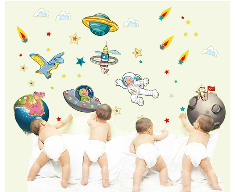 A cute space wall sticker that glows at night