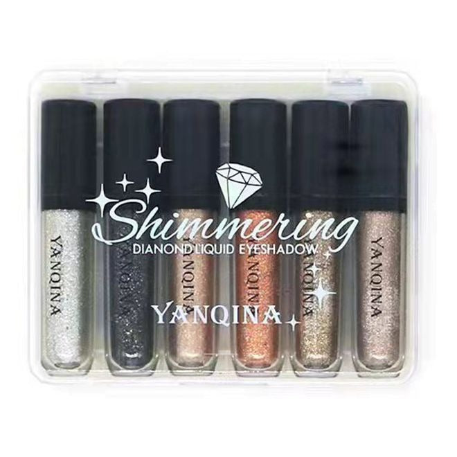 YANQINA 1Set 6 Colors Shimmer Dainond Liquid Eye Shadows Glitter Waterproof Eye Shadow Makeup